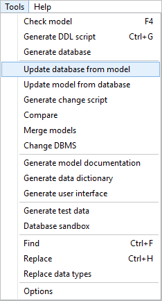 Update database from model